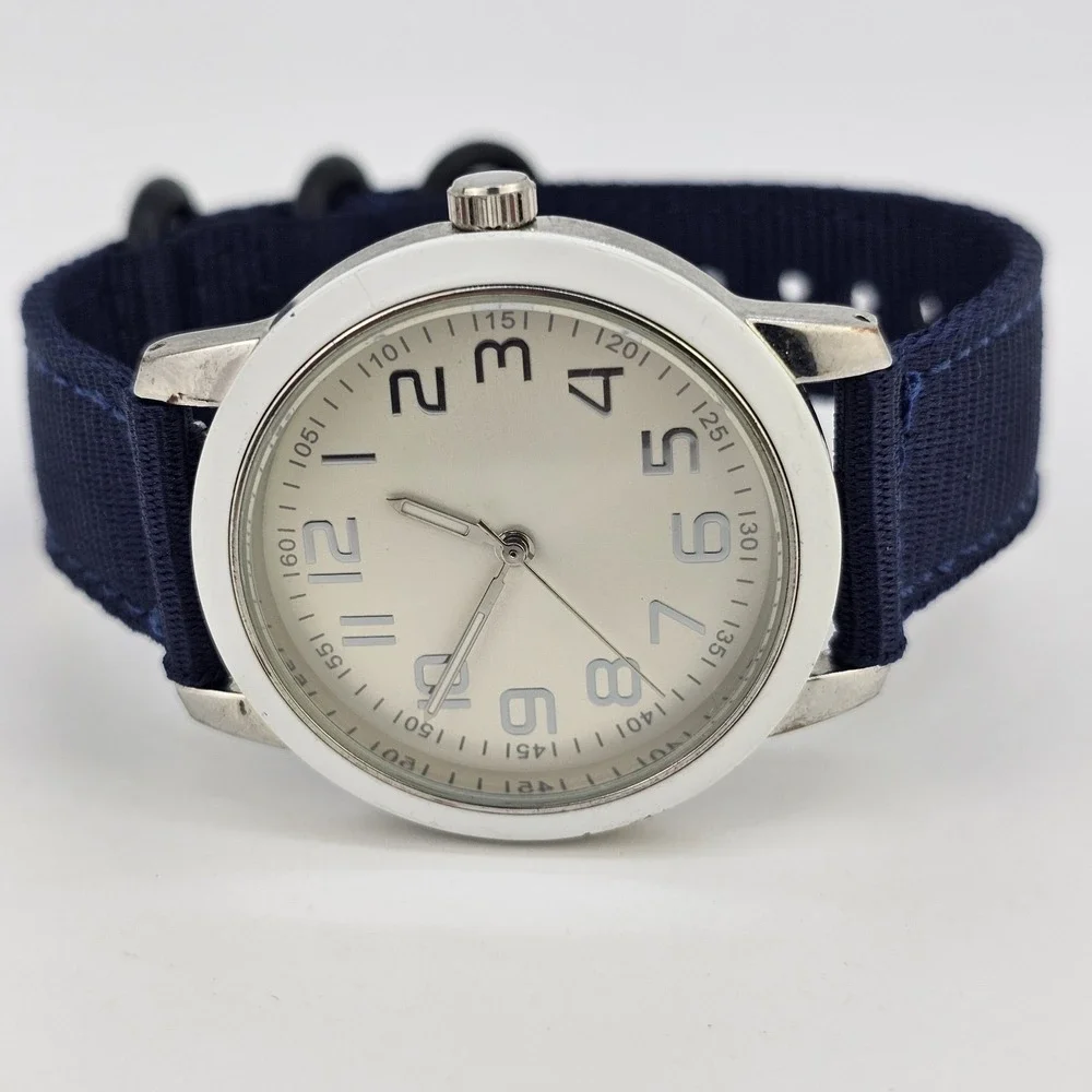 38MM Men's Watch Gray Dial New Navy Blue Canvas‎ Bands New Battery